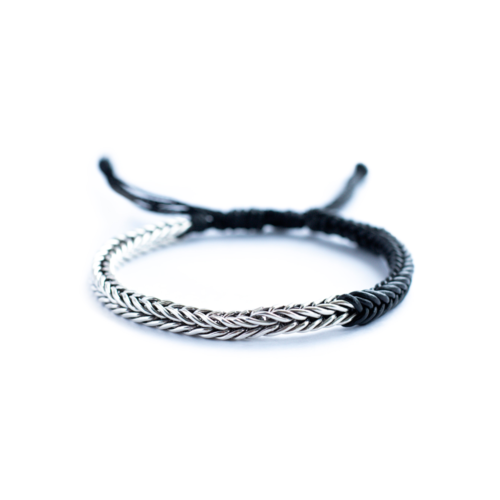 Honrando - Pulsera - Cuero Negro - Plata