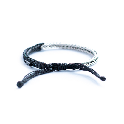Honrando - Pulsera - Cuero Negro - Plata