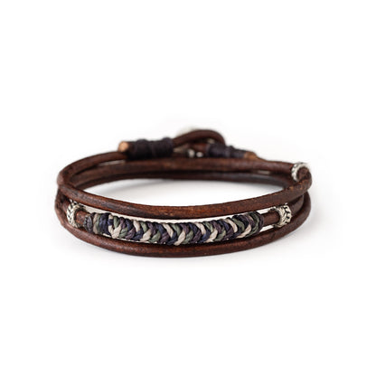 Tejiendo - Pulsera/Collar de Cuero - Café