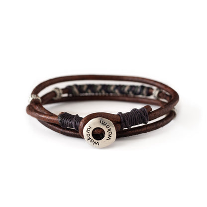 Tejiendo - Pulsera/Collar de Cuero - Café