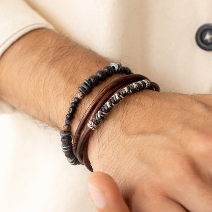 Tejiendo - Pulsera/Collar de Cuero - Café